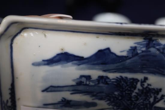 Six 19th century Chinese blue and white horses tea bowls and a later blue and white tray, length 16cm